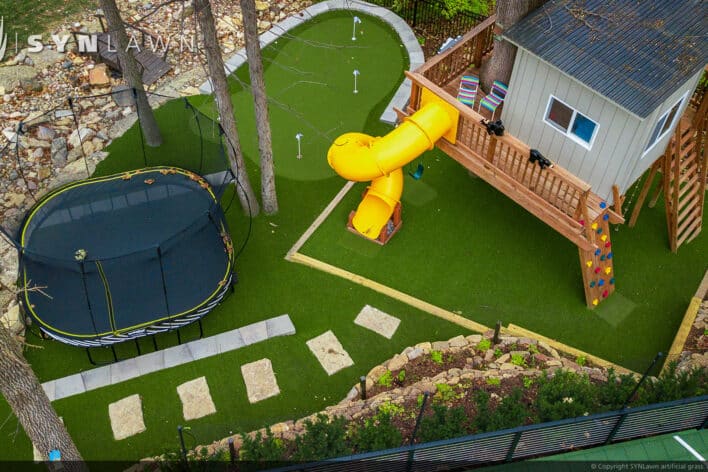 SYNLawn Pittsburgh PA residential backyard treehouse trampoline